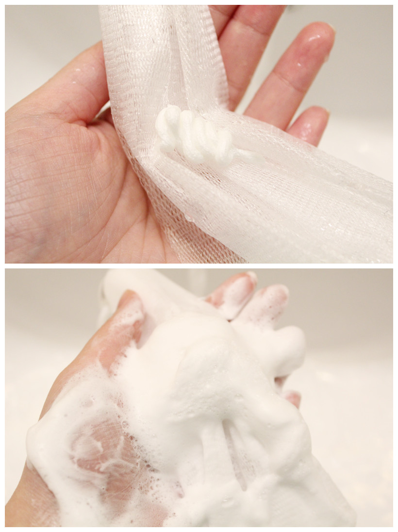适量洗面奶,加一点水搓揉起泡网   一会就可以打出非常细腻绵密的泡沫